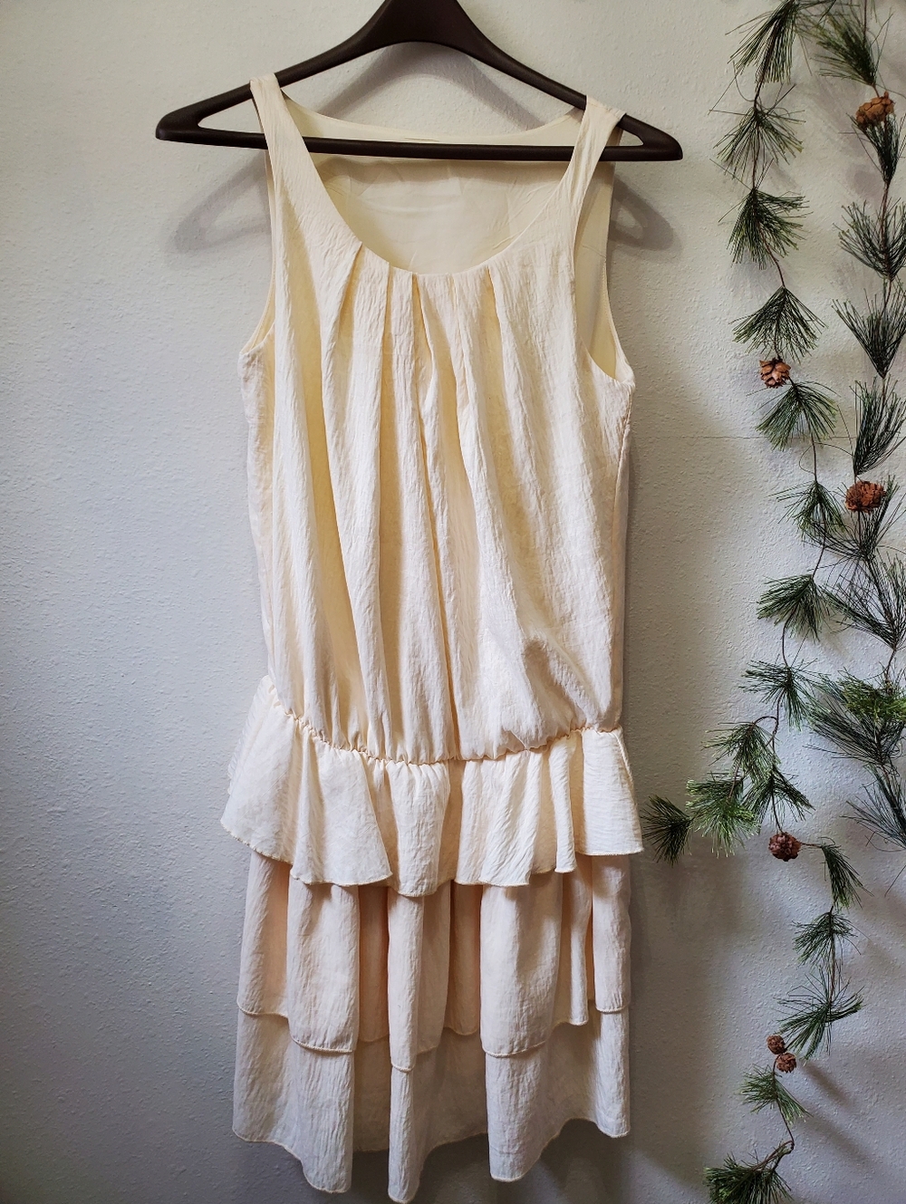 Crinkled Drop-waist Tiered Ruffle Midi Dress Minimalist Boho Cream